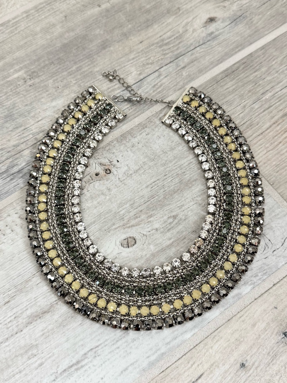 Faux Crystal Silver Bib Statement Necklace
